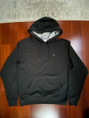 Champion Black Hoodie with Grey Lining - Men's Pullover Sweatshirt